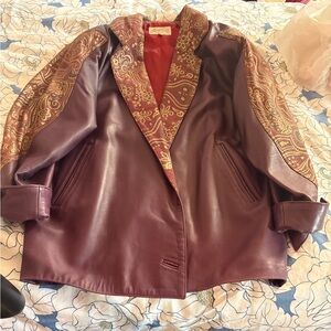 70's Vintage Leather Jacket with Paisley Accents